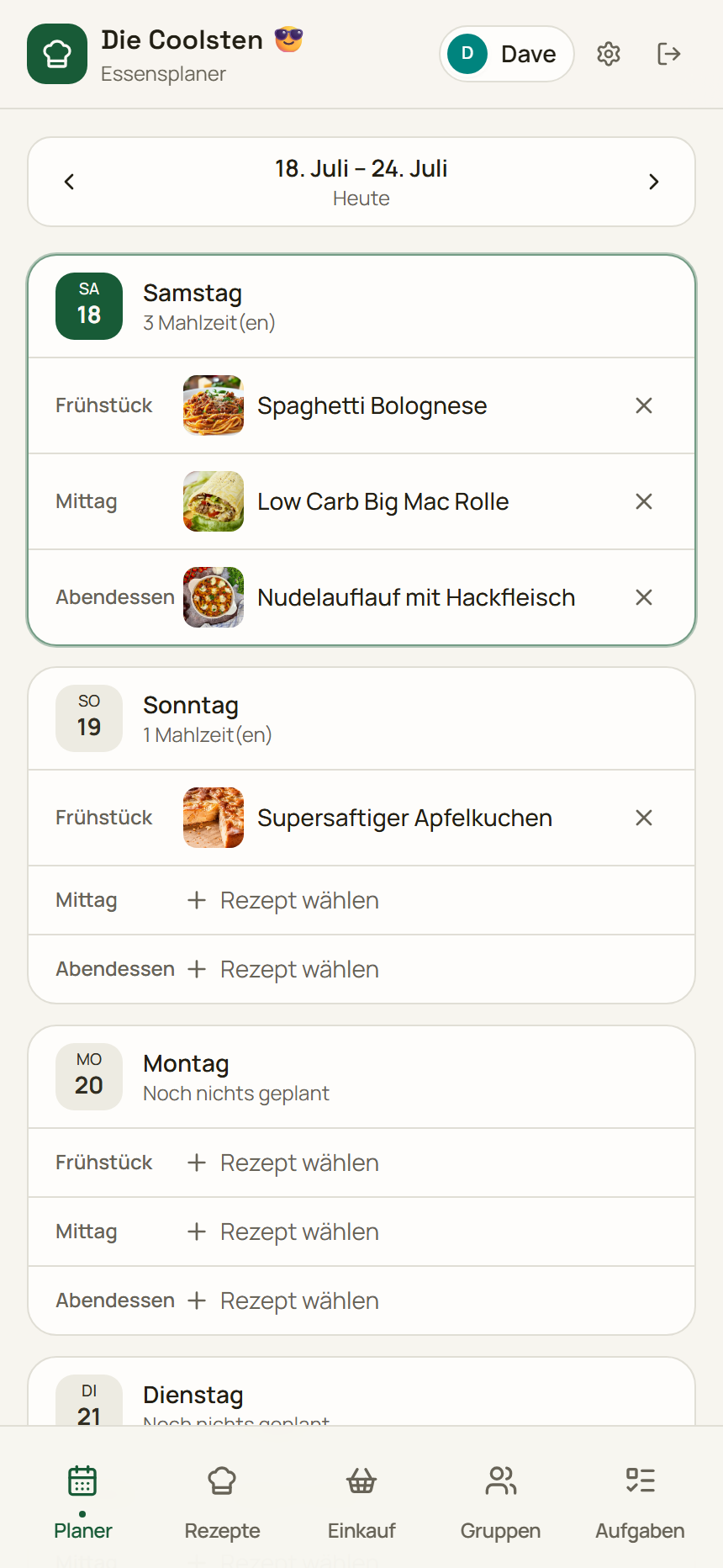 Wochenplan in Zelomi