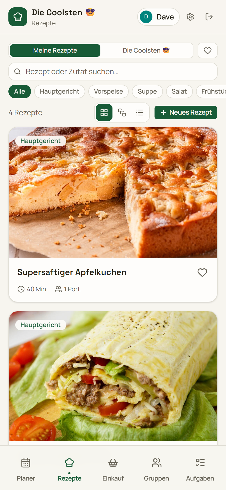 Rezeptübersicht in Zelomi